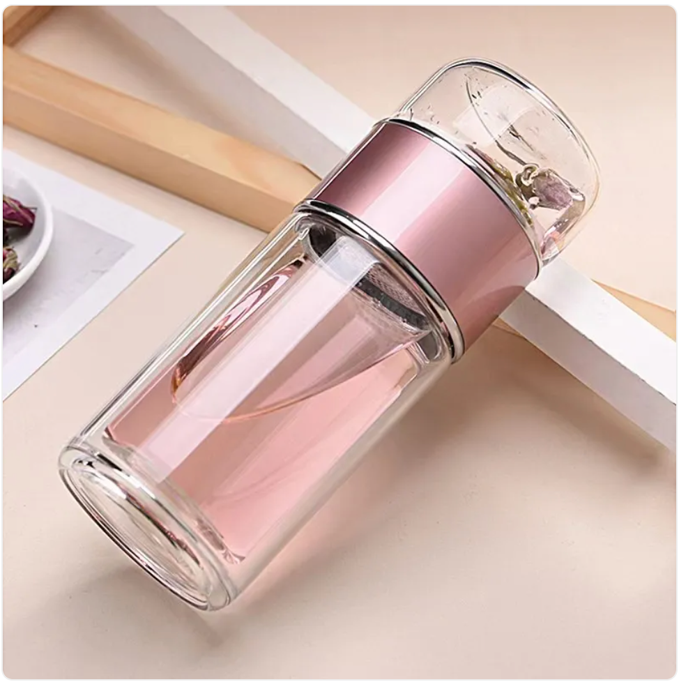 The Steep Flask — Double-Wall Glass Tea Infuser Bottle for Travel