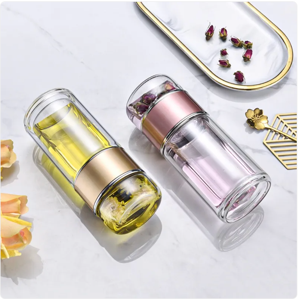 The Steep Flask — Double-Wall Glass Tea Infuser Bottle for Travel