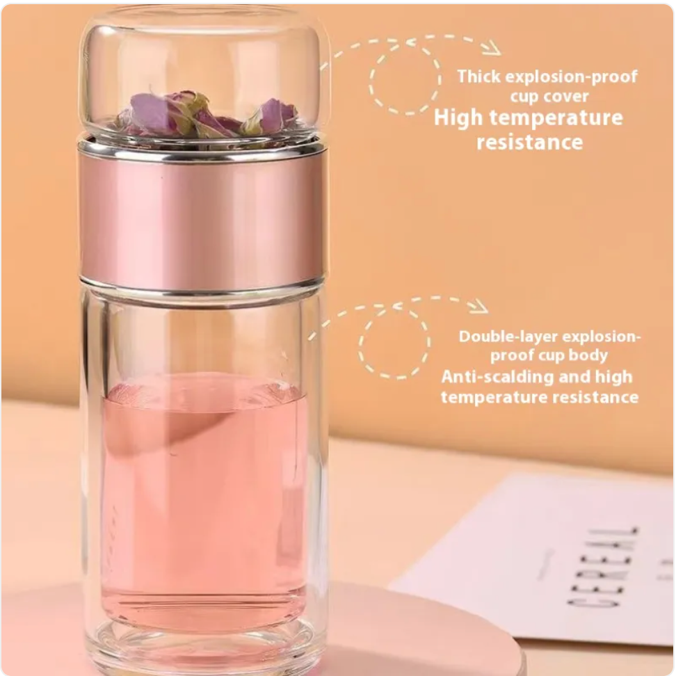 The Steep Flask — Double-Wall Glass Tea Infuser Bottle for Travel