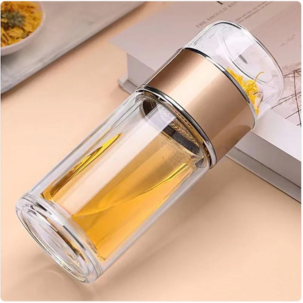 The Steep Flask — Double-Wall Glass Tea Infuser Bottle for Travel